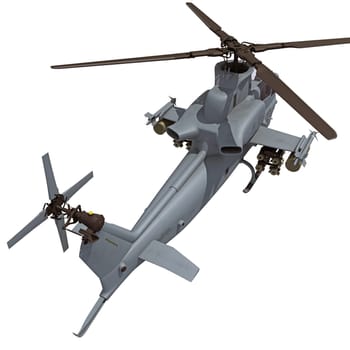 Military transport helicopter 3D rendering model on white background