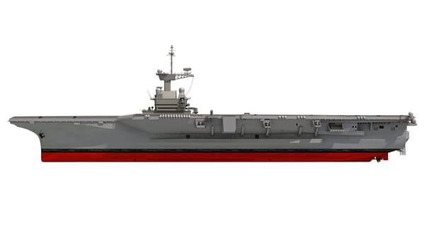 Aircraft carrier nuclear military ship, side view 3D rendering model