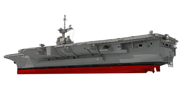 Aircraft carrier nuclear military ship, side view 3D rendering model