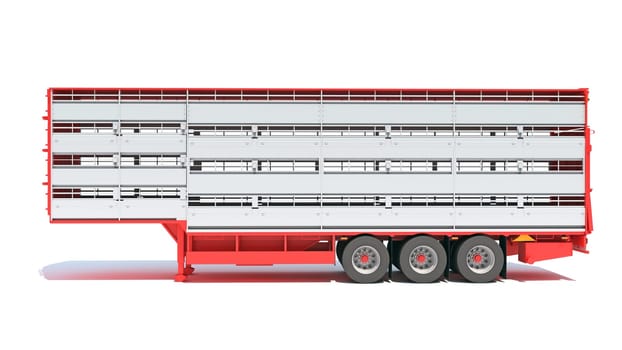Cattle Animal Transporter semi trailer 3D rendering model on white background