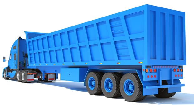 Semi Truck with Tipper Trailer 3D rendering model on white background