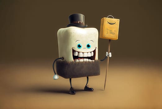 Funny Dentist Day poster with retro styled tooth and vintage equipment. Generated AI