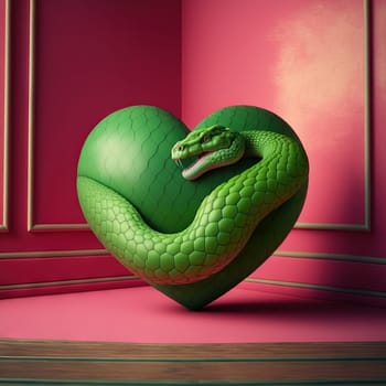 Snake in the shape of heart. Love and relationships symbol for tricky Valentine's Day card. Playful or abusive relationships concept.