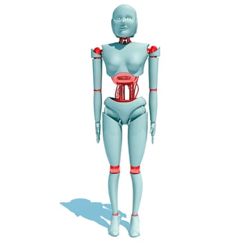 Female Robot 3D rendering model on white background