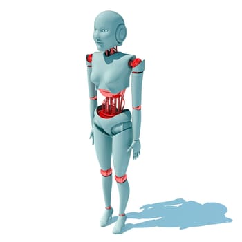 Female Robot 3D rendering model on white background