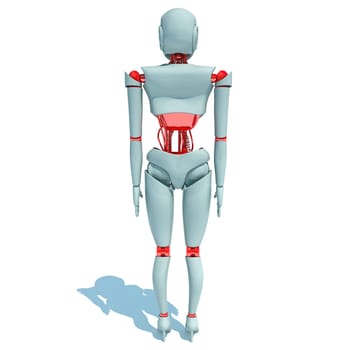 Female Robot 3D rendering model on white background