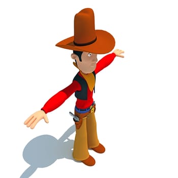 Cartoon style Cowboy 3D rendering model on white background