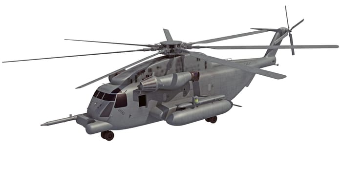 Helicopter 3D rendering model on white background