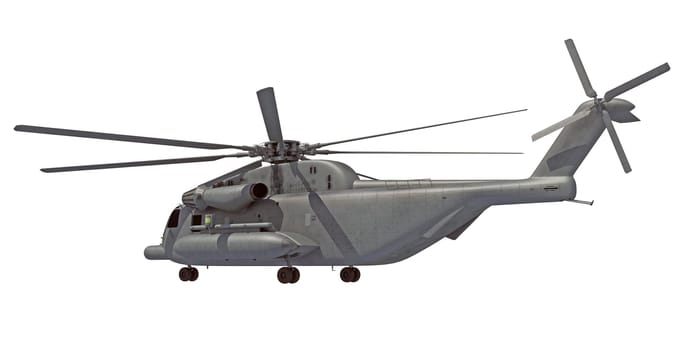 Helicopter 3D rendering model on white background