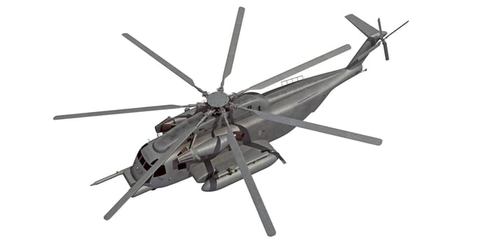 Helicopter 3D rendering model on white background