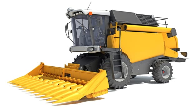 Farm Combine Harvester 3D rendering model on white background