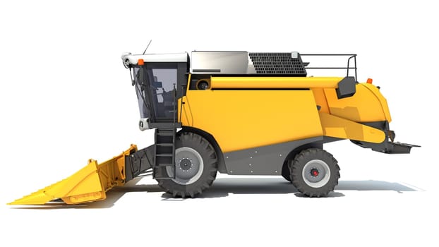 Farm Combine Harvester 3D rendering model on white background