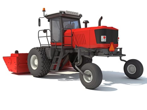 Farm Swather Windrower Harvester 3D rendering model on white background