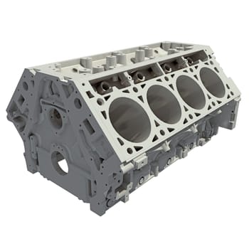 V8 Engine Block 3D rendering model on white background