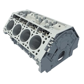 V8 Engine Block 3D rendering model on white background