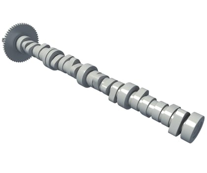 Car Engine Camshaft 3D rendering model on white background