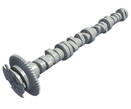 Car Engine Camshaft 3D rendering model on white background