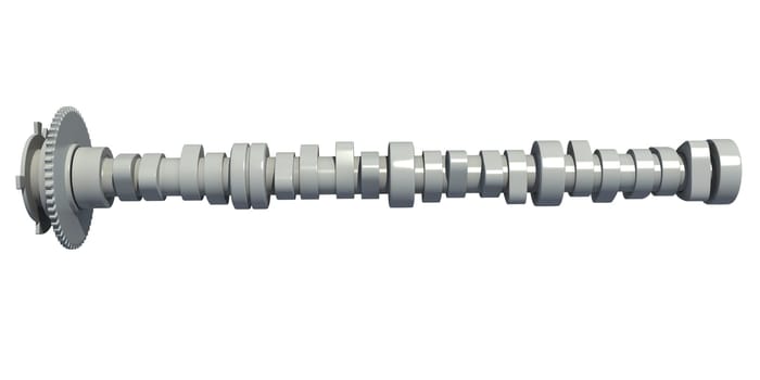 Car Engine Camshaft 3D rendering model on white background