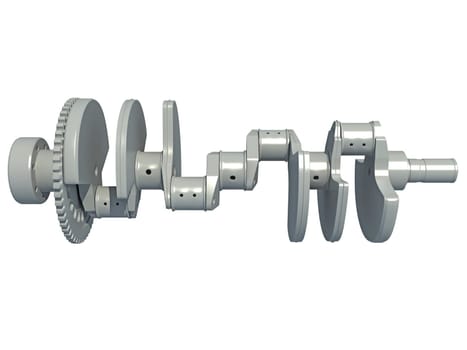 Car Engine Crankshaft 3D rendering model on white background
