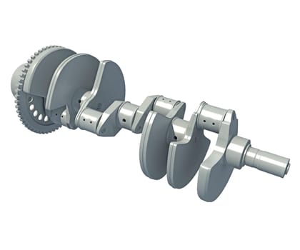 Car Engine Crankshaft 3D rendering model on white background