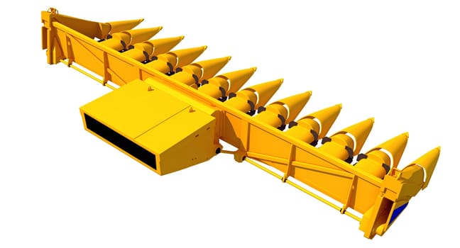Farm Combine Harvester Threshing Header 3D rendering model on white background
