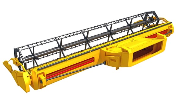 Farm Combine Harvester Threshing Header 3D rendering model on white background