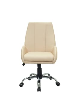 beige office armchair on wheels isolated on white background, front view. furniture in minimal style