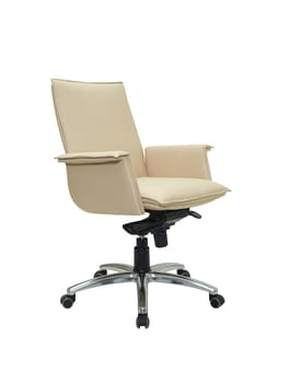 beige office armchair on wheels isolated on white background, side view. furniture in minimal style