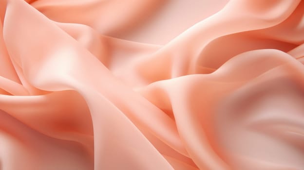 Color of the year 2024 Peach Fuzz. Silk fabric with a delicate peach color. Abstract background AI