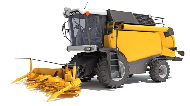 Combine Harvester farm equipment 3D rendering model on white background