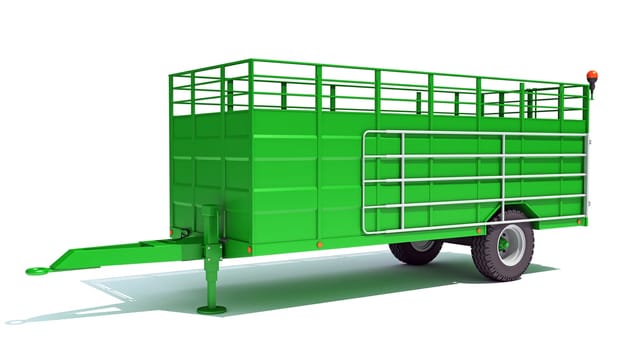 Farm Trailer 3D rendering model on white background