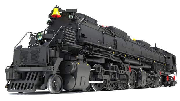 Steam train locomotive 3d rendering model on a white background