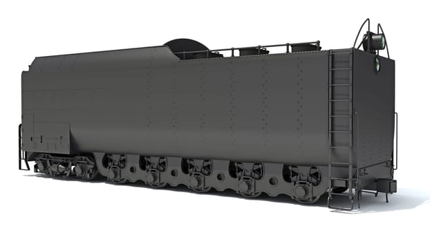 Steam Train Coal Tender Car 3D rendering model on white background