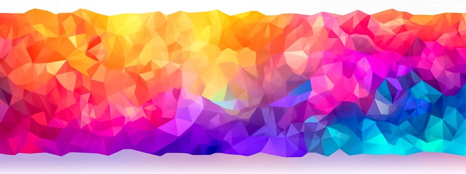 Vivid abstract mosaic of crystalline shapes in a rainbow gradient, banner