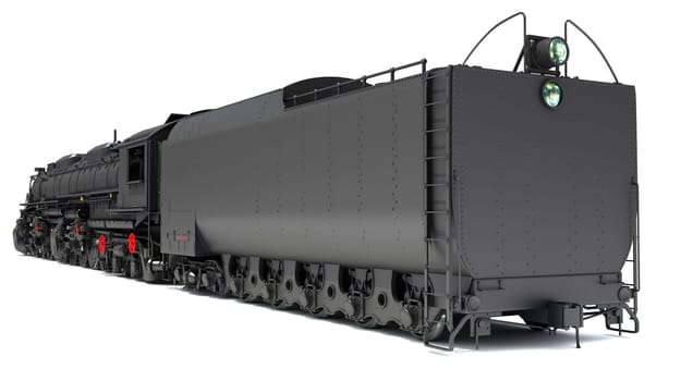 Steam train locomotive 3d rendering model on a white background