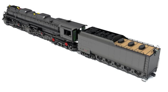 Steam train locomotive 3d rendering model on a white background