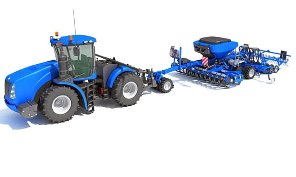 Farm Tractor with Compact Disc Harrow 3D rendering model on white background