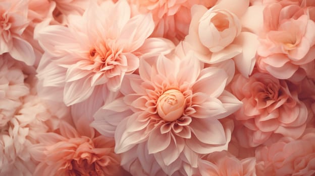 The flowers are a soft peach color, close up macro nature background. AI