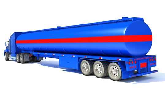 Heavy truck with tank trailer 3D rendering model on white background