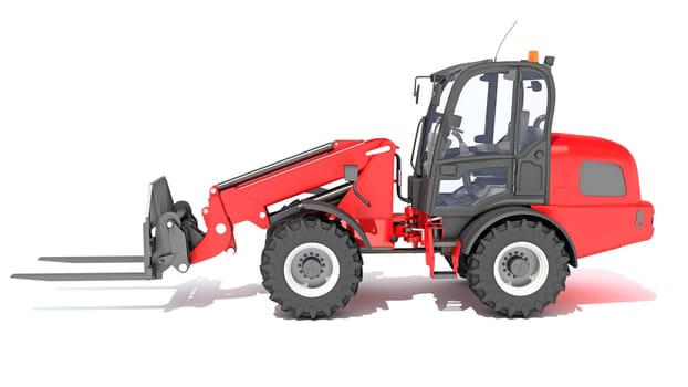 Telehandler heavy construction machinery 3D rendering model on white background