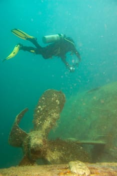 Ship Wreck underwater while diving