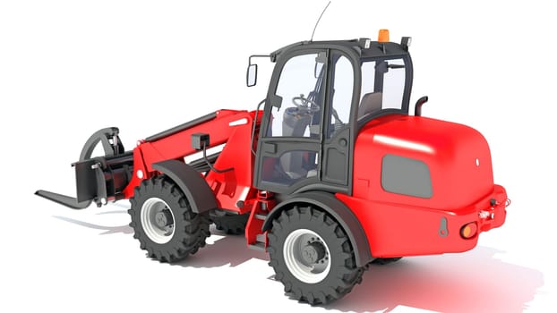 Telehandler heavy construction machinery 3D rendering model on white background