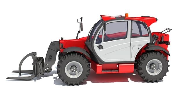 Telehandler heavy construction machinery 3D rendering model on white background