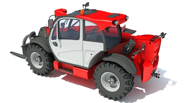 Telehandler heavy construction machinery 3D rendering model on white background