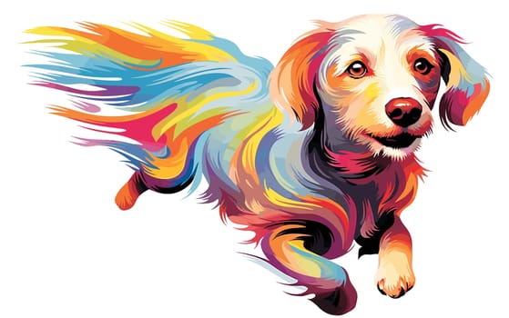 Funny cartoon dog in decorative vector pop art style. Template for poster, t-shirt print, sticker, design element, etc.