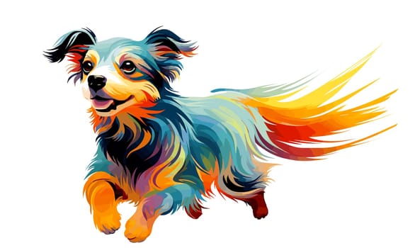 Funny cartoon dog in decorative vector pop art style. Template for poster, t-shirt print, sticker, design element, etc.