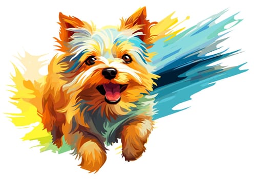 Funny cartoon dog in decorative vector pop art style. Template for poster, t-shirt print, sticker, design element, etc.