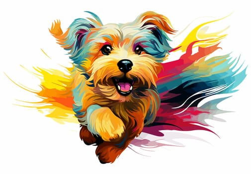 Funny cartoon dog in decorative vector pop art style. Template for poster, t-shirt print, sticker, design element, etc.