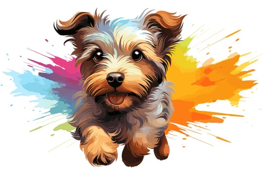 Funny cartoon dog in decorative vector pop art style. Template for poster, t-shirt print, sticker, design element, etc.