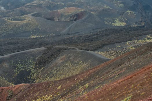 etna volcano caldera view after eruption